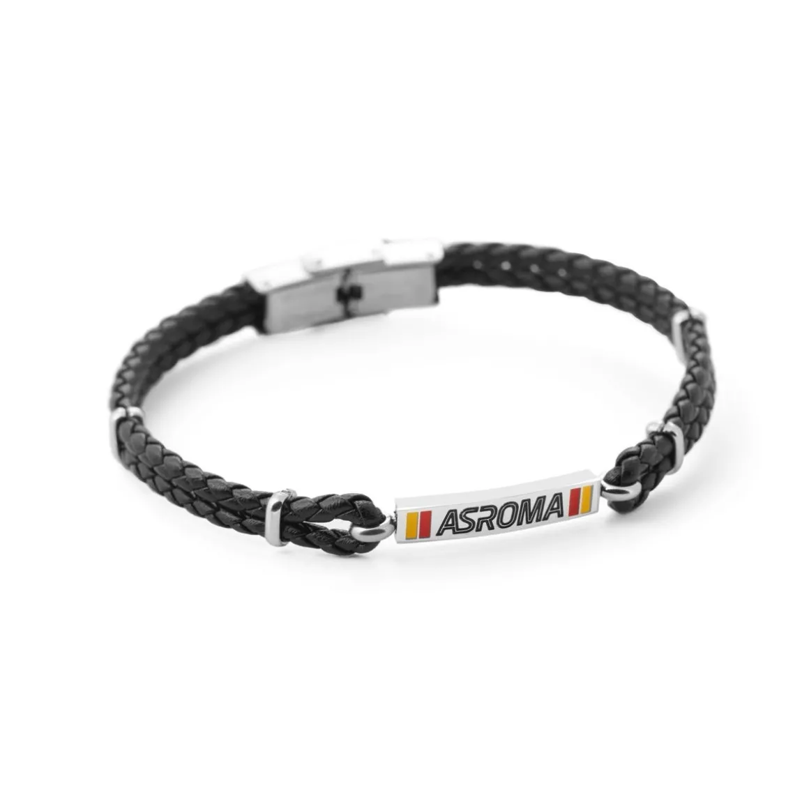 AS Roma Bracelet with central plaque in hypoallergenic steel and adjustable black fabric cord Flash Sale