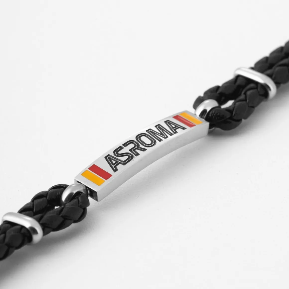 AS Roma Bracelet with central plaque in hypoallergenic steel and adjustable black fabric cord Flash Sale