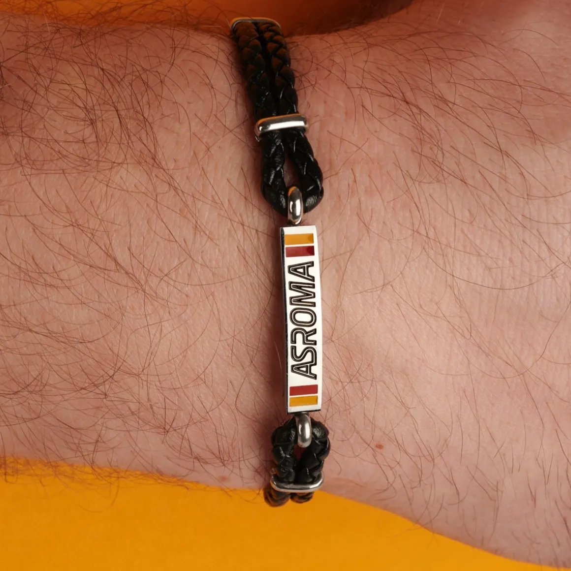 AS Roma Bracelet with central plaque in hypoallergenic steel and adjustable black fabric cord Flash Sale