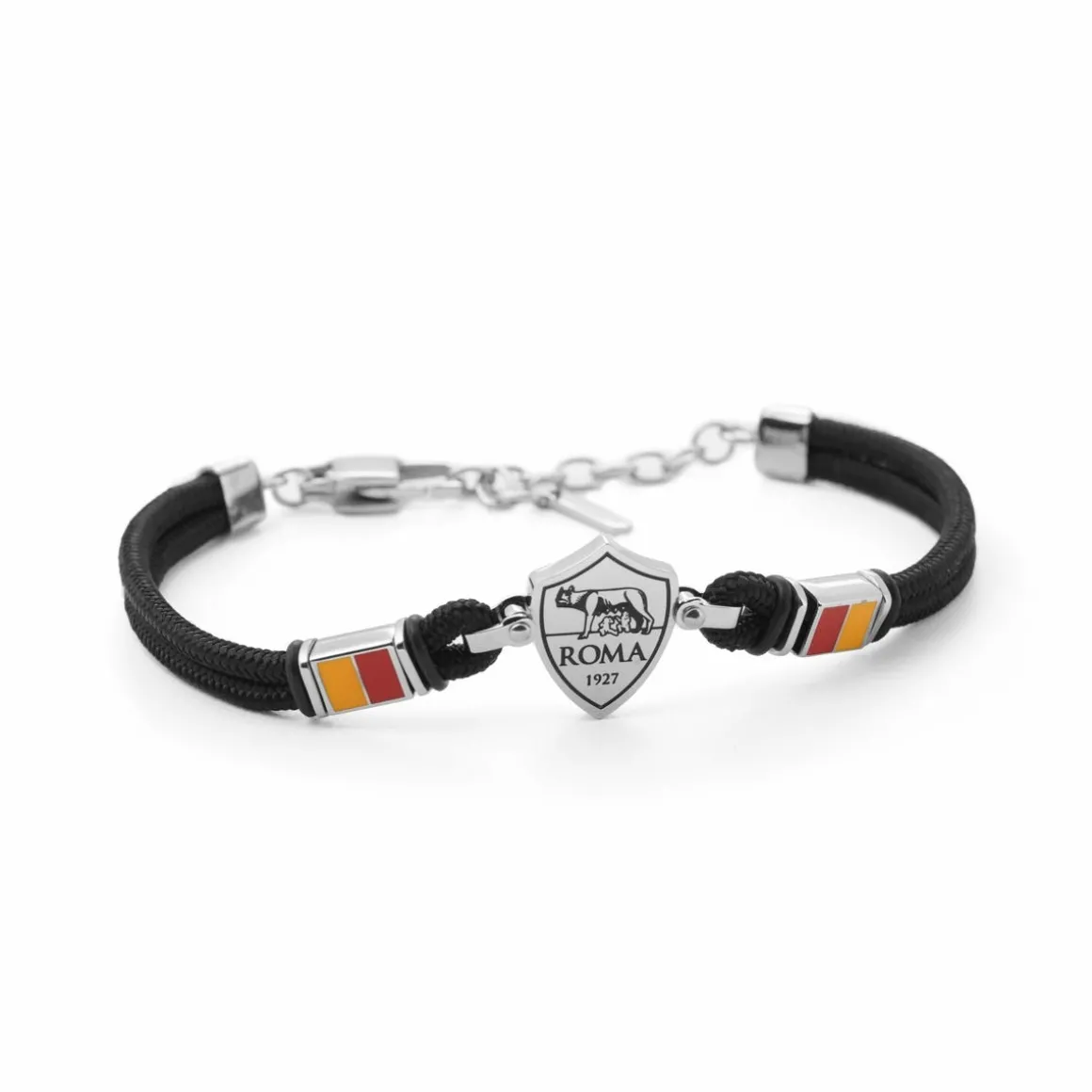 AS Roma Bracelet with central plaque logo in hypoallergenic steel and adjustable fabric cord black Sale