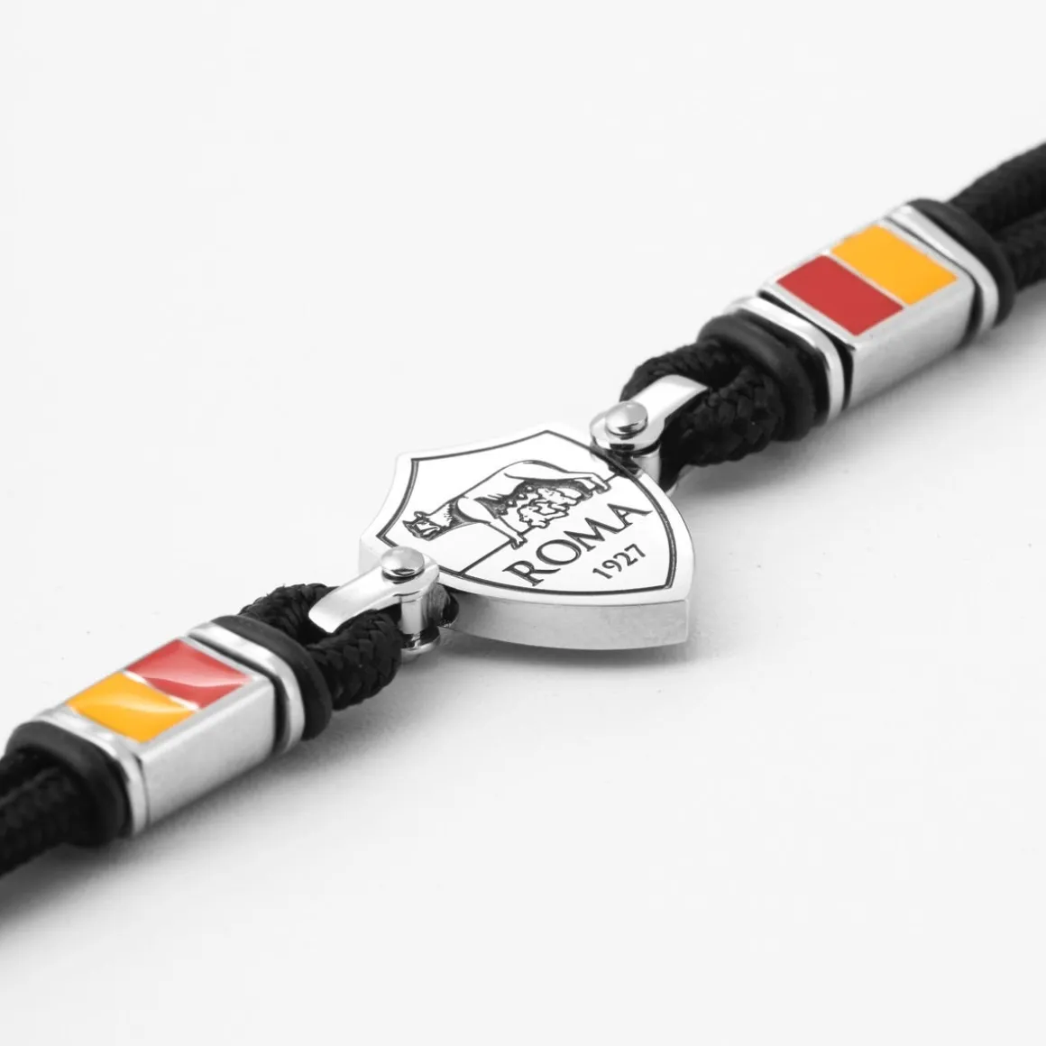 AS Roma Bracelet with central plaque logo in hypoallergenic steel and adjustable fabric cord black Sale