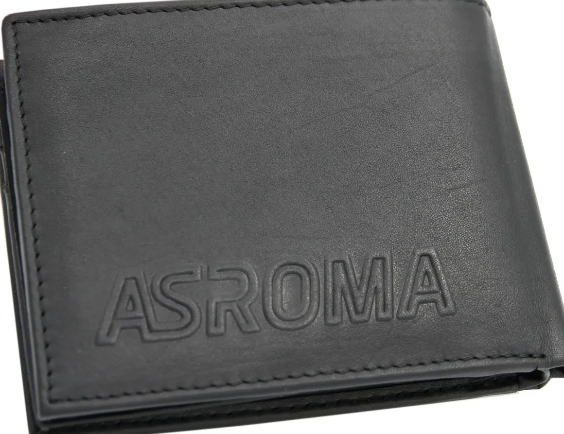 AS Roma Lupetto logo genuine leather wallet, Men, Black Best