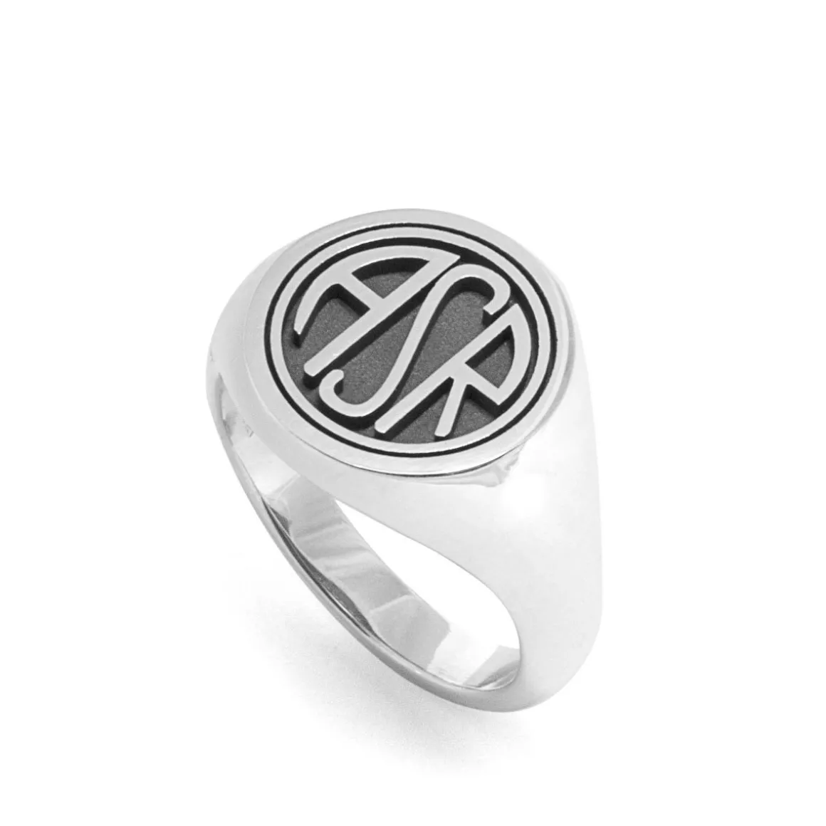 AS Roma Signet Ring X Nove25 Round ASR Logo, Unisex, Sterling Silver Cheap
