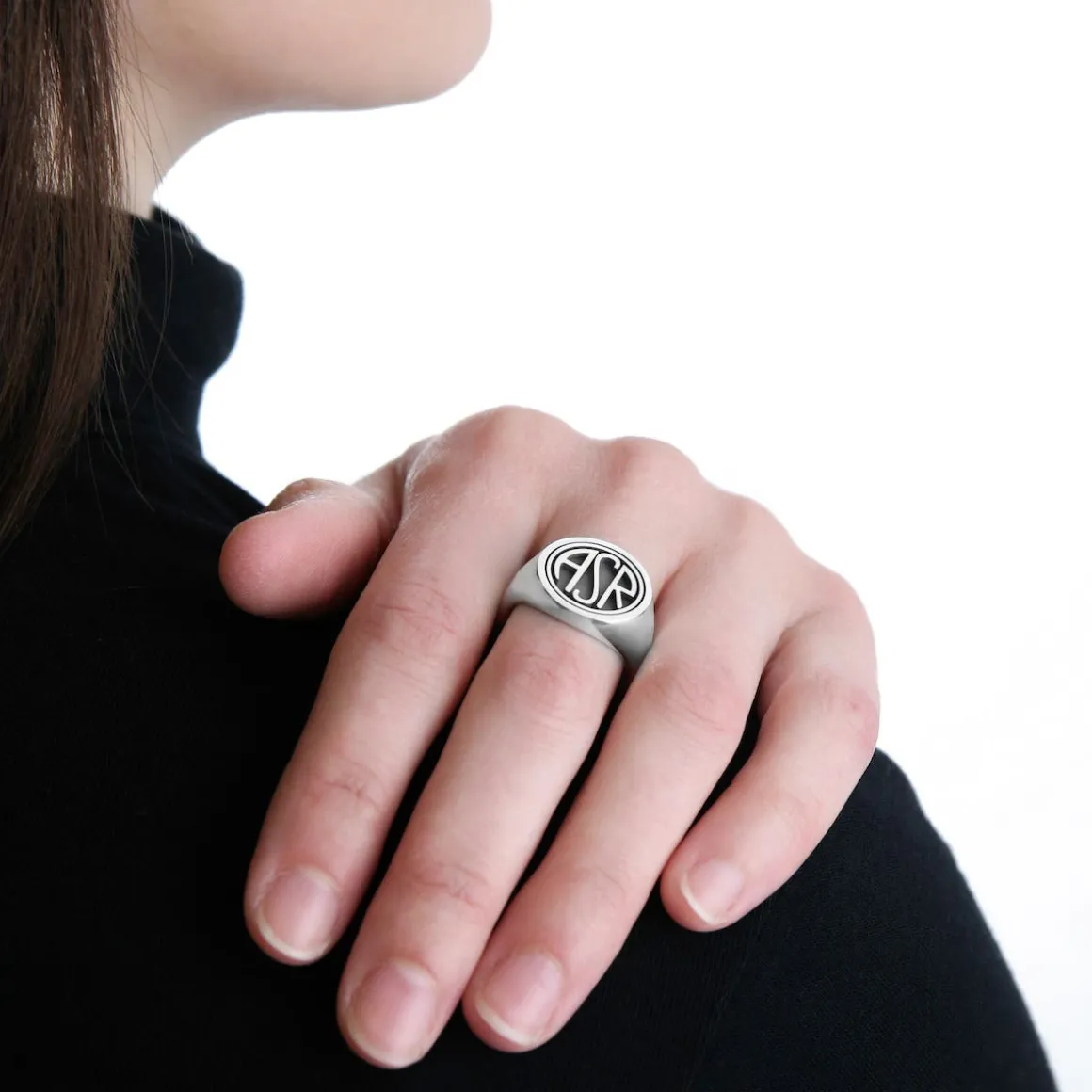 AS Roma Signet Ring X Nove25 Round ASR Logo, Unisex, Sterling Silver Cheap