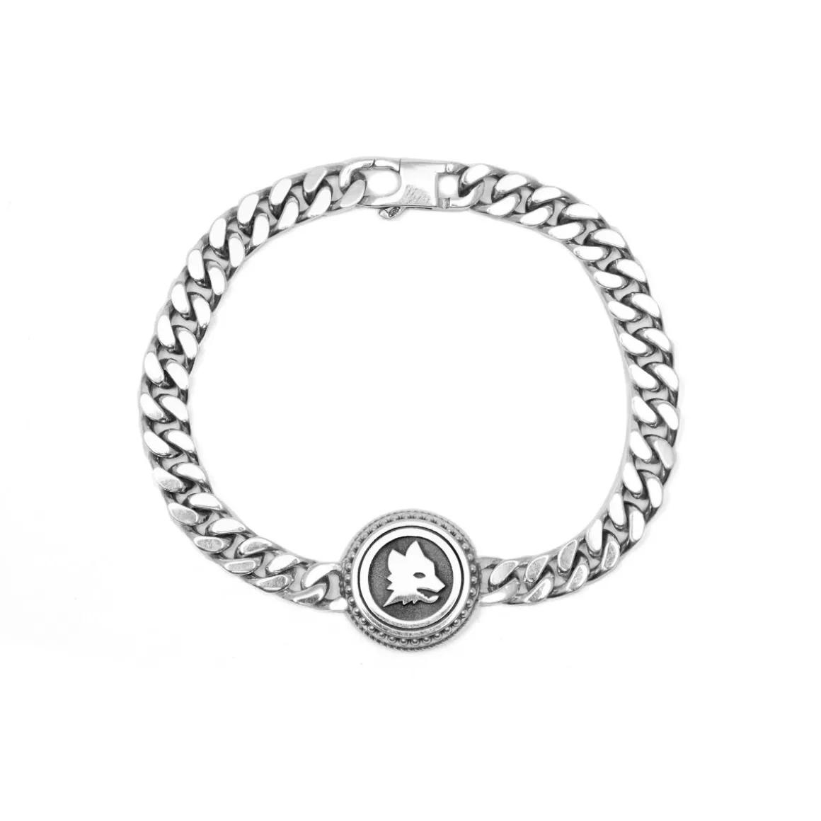 AS Roma Snake Chain Bracelet X Nove25 Lupa, Unisex, Sterling Silver New