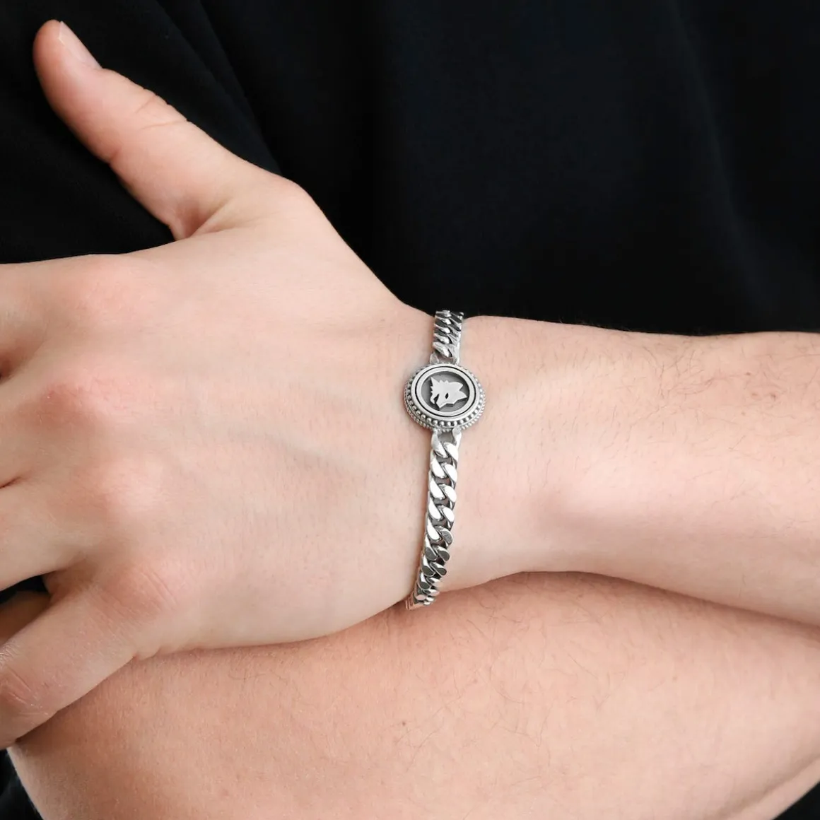AS Roma Snake Chain Bracelet X Nove25 Lupa, Unisex, Sterling Silver New